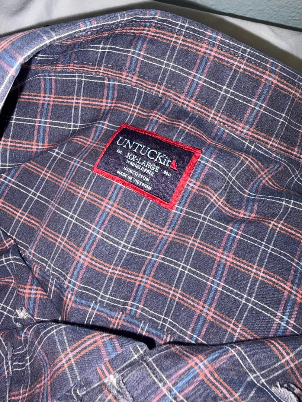 UNTUCKit Men's Navy Plaid Button-Down Shirt with Pink Accent